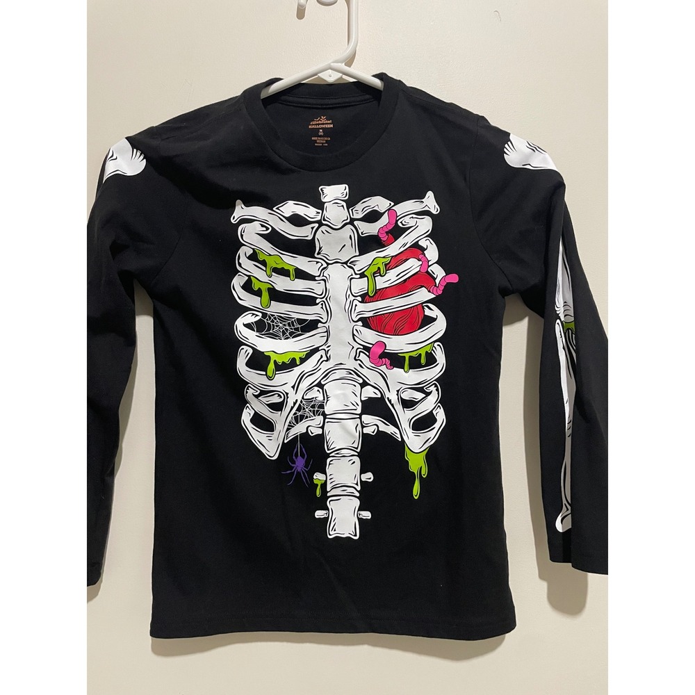 Way to Celebrate Halloween Kids Skeleton Graphic Long Sleeve Shirt Black Size 8
